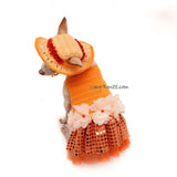 Orange Tutu Dog Dress Bling Bling With Flowers Apparel and Matching Sun Hat DF101 by Myknitt (1)