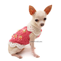 Deep Pink Chihuahua Sweaters with Crochet Flowers by Myknitt