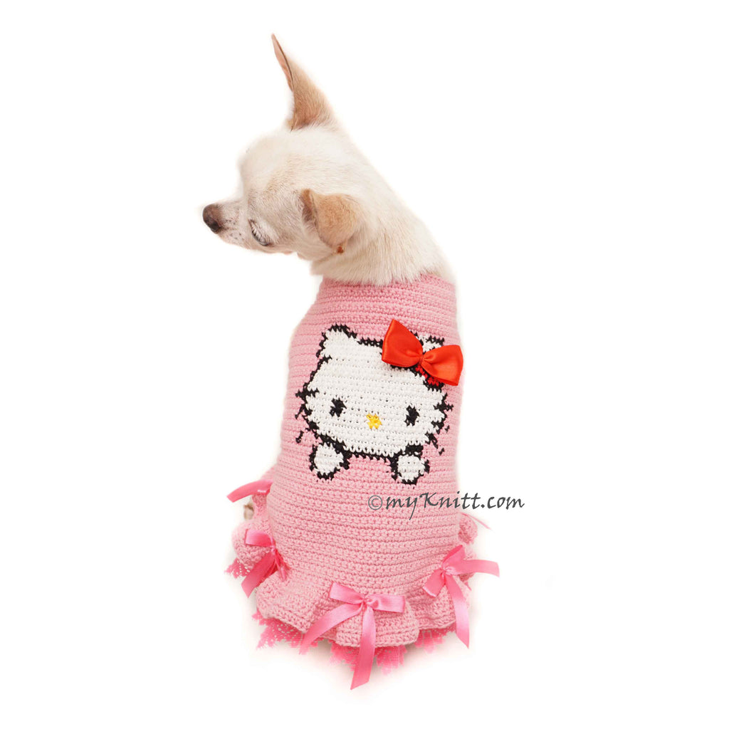 Hello Kitty Girl Dog Dresses, Crochet Dog Sweater DF114