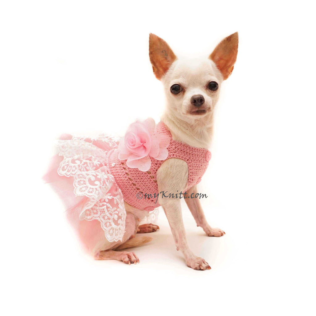 Pink Dog Tutu Dress, Crochet Dog Dress Wedding, Chihuahua Wedding Dress DF136