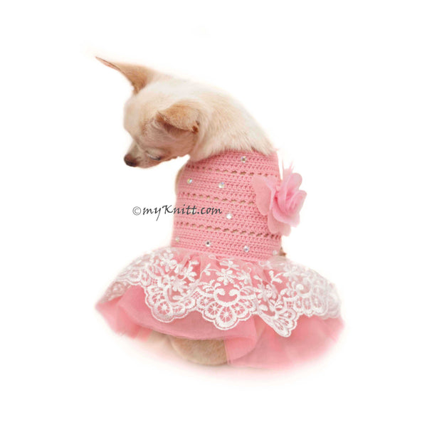 Pink Sunflower Dress Crochet DF228 By myknitt designer dog clothes