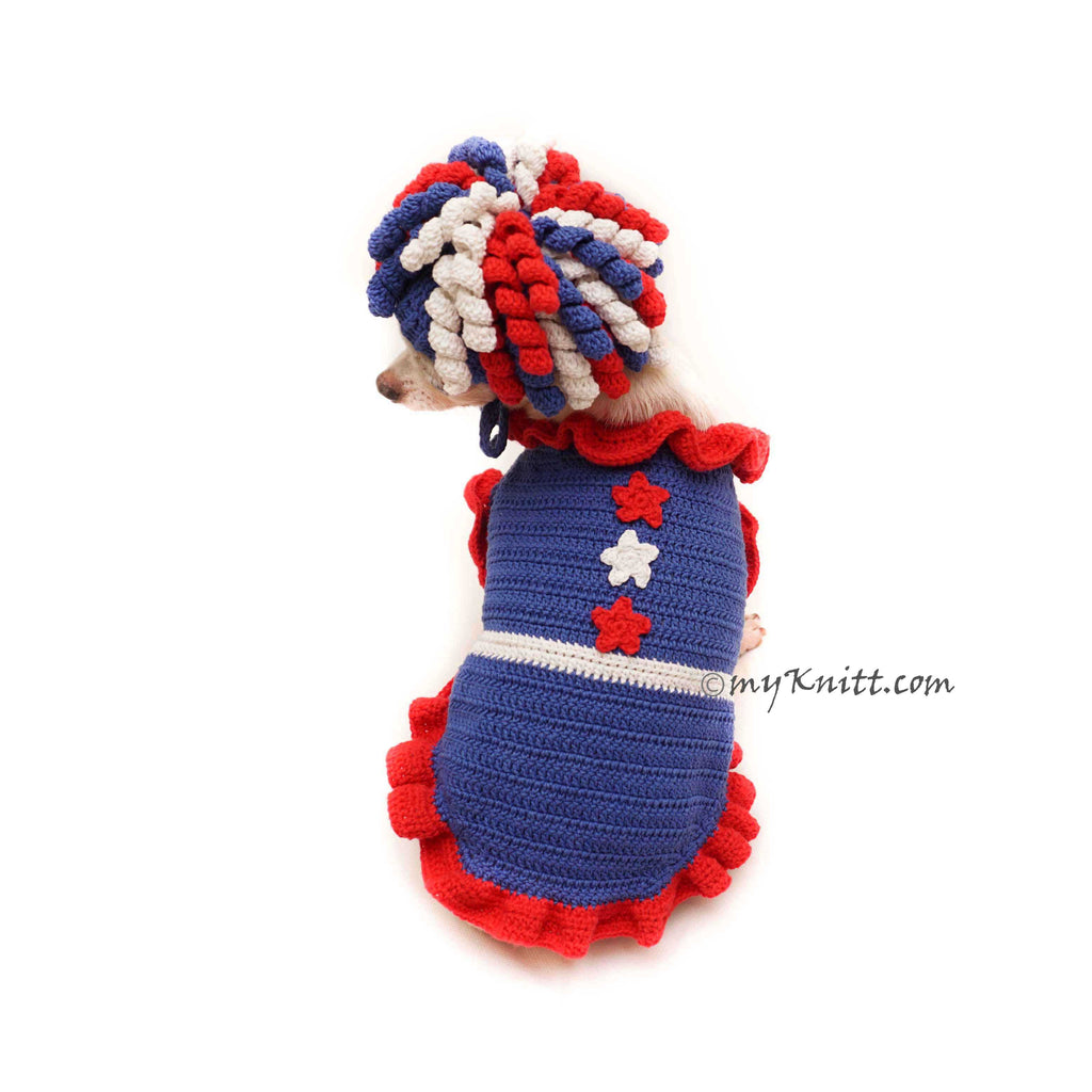Fourth Of July Dog Costume, Red White and Blue Afro Dog Wigs Crochet DF141