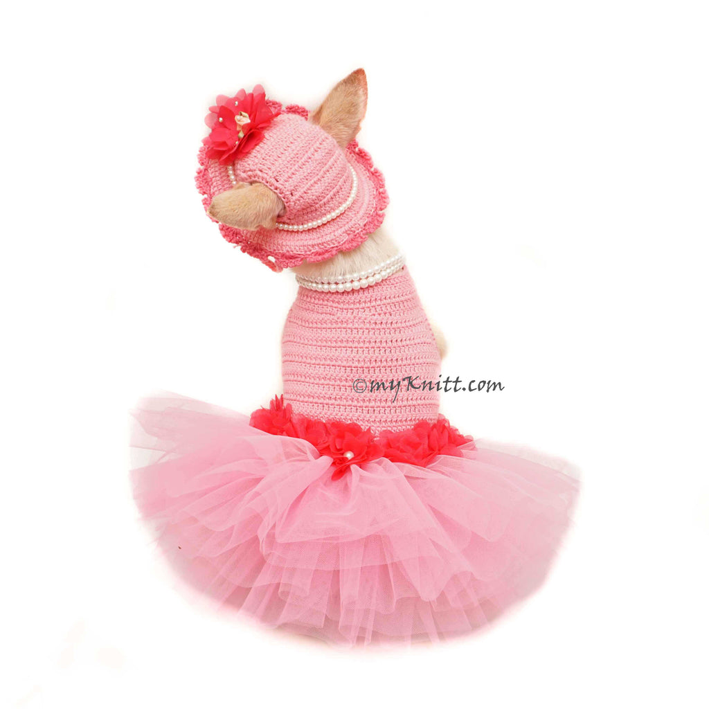 Lady Pink Chihuahua Dress with Chihuahua Dog Hat, Pink Dog Tutu DF144