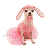 Pink Dog Tutu Dress Bunny Rabbit, Cute Pet Costume Rabbit Crochet DF147 Myknitt