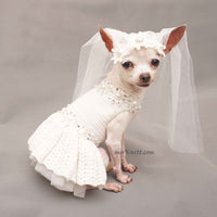 Dog Wedding Dress with Veil, Pet Wedding Ring Bearer Df166 by Myknitt