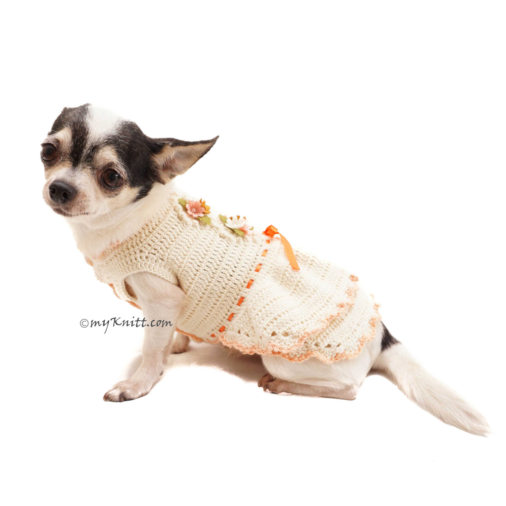 Ivory dog flower girl dress, Ivory dog wedding dress Crochet DF195 Myknitt