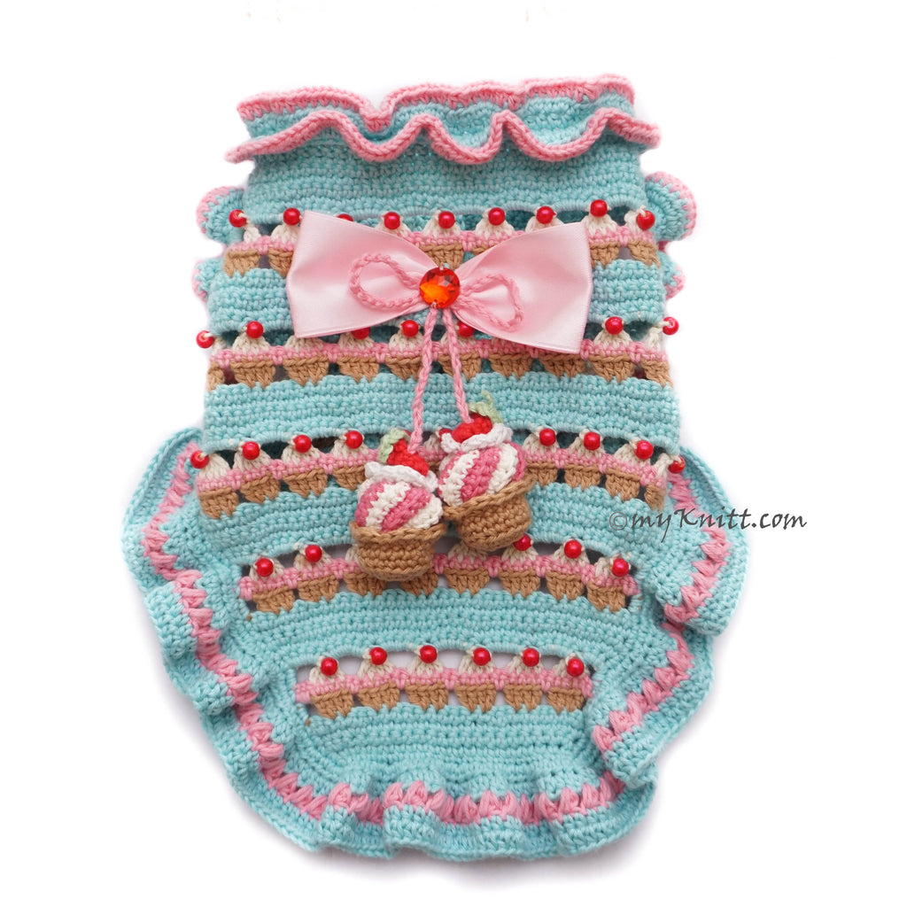 Crochet Cupcake Dog Dress, Cute Cupcake Dress for Dogs and Cats Myknitt DF217