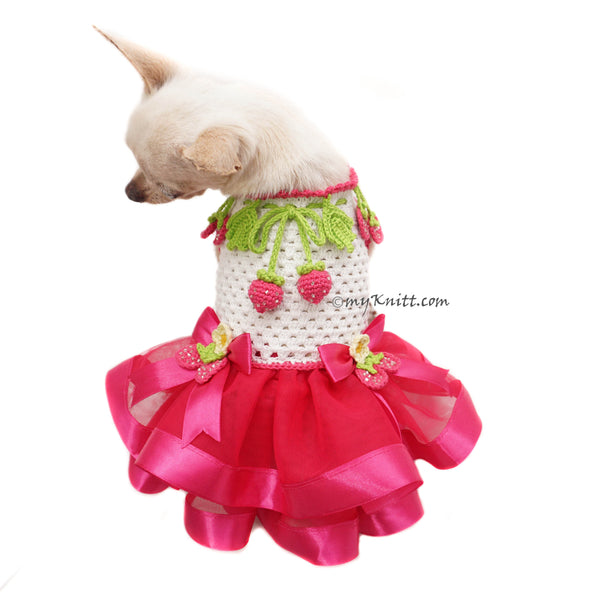 Pink Sunflower Dress Crochet DF228 By myknitt designer dog clothes
