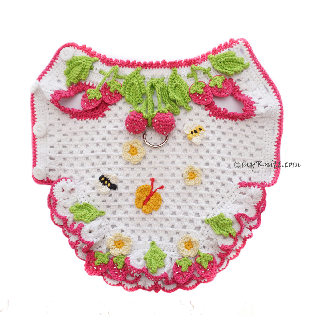 Strawberry Crochet Dog Dress Ruffle DF223 Myknitt
