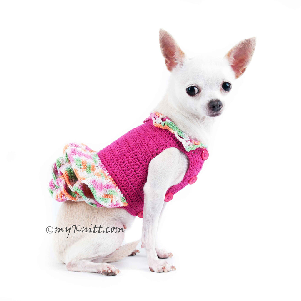 Pink Rainbow Dog Dress Cute Chihuahua Clothes with Wavy Skirts DF72
