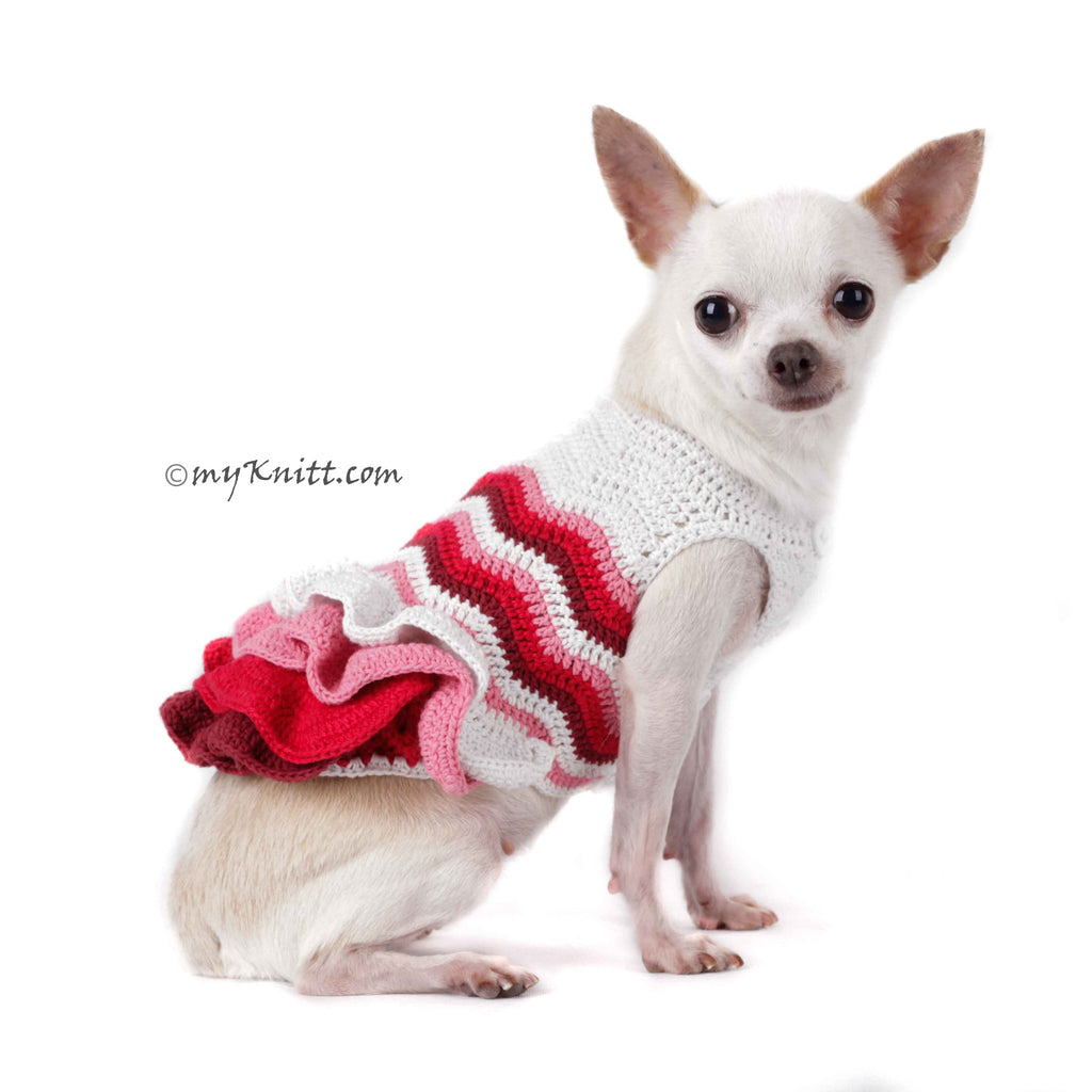 Pink Bohemian Dog Dress Ruffle Wavy Crochet DF75