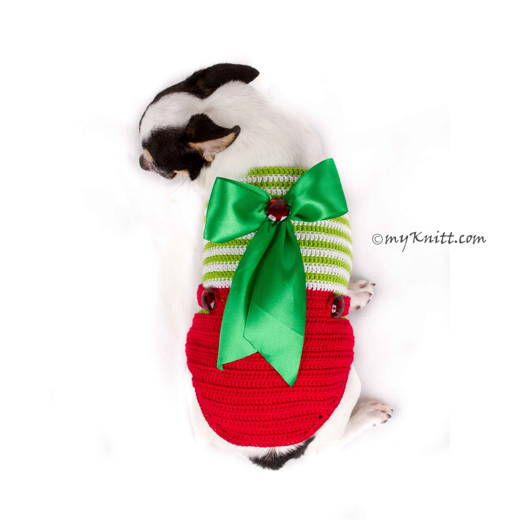 Christmas Overalls Dog Sweater with Big Bows DF78