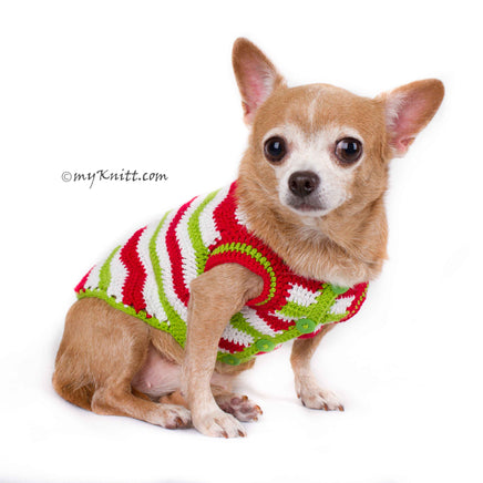 Casual Christmas Dog Clothes Red Green White Wavy Crochet DF79 by Myknitt (2)