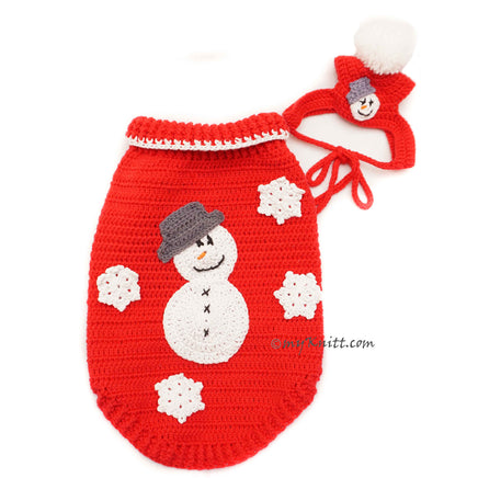 Snowman Dog Costume with Matching Pom Pom Hat Christmas DF90  by Myknitt (1)