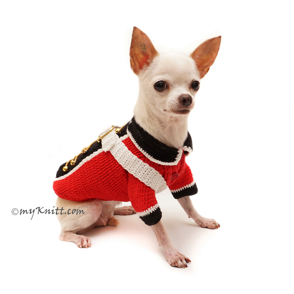 British Red Coat Army Dog Costume Halloween Pet Clothes Crochet DF98