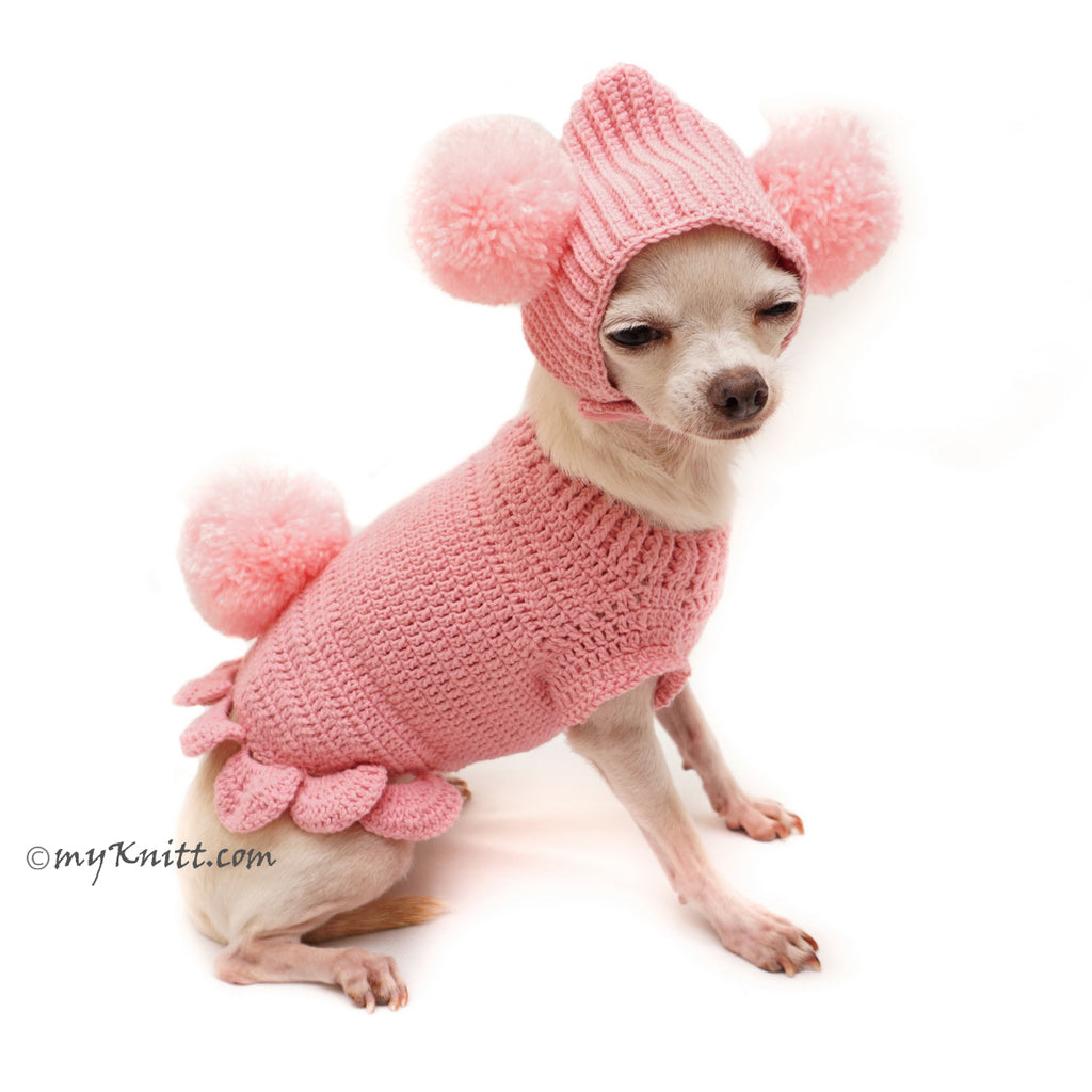 Pink Dog Clothes Bunny Pom Pom Hat Cute Knitting Pet Sweater DF99