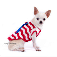 Red White Blue July 4th Dog Clothes Wavy Crochet with Ribbon DK793 Myknitt (1)