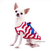 Red White Blue July 4th Dog Clothes Wavy Crochet with Ribbon DK793 Myknitt (2)