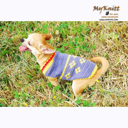 Blue Dog Clothing Cat Clothes Cotton Crocheted Flower DK818 by Myknitt