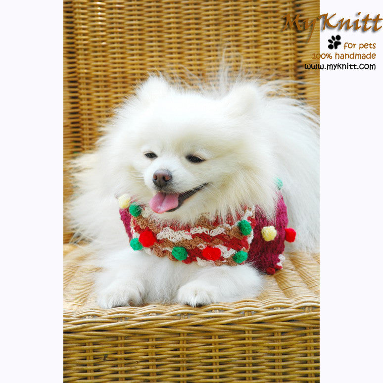 Cute Maroon Dog Poncho with Fluffy Cotton Ball DK839