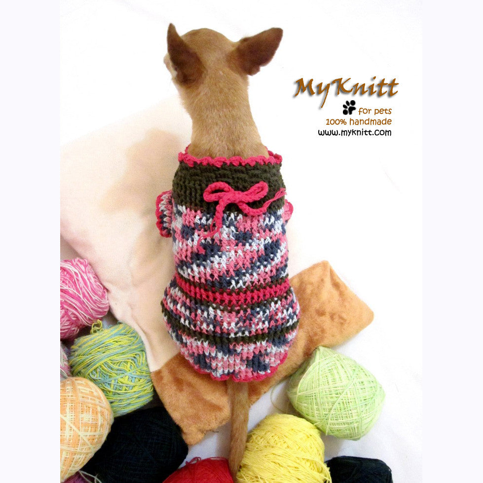 Cute Pink Olive Chihuahua Sweater Home made Crocheted DK859
