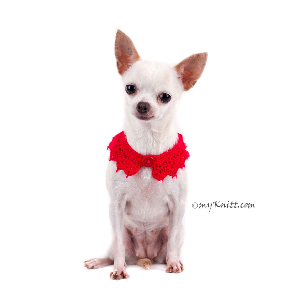 Sexy Dog Necklace Red Pet Scarf with Pearls DN18