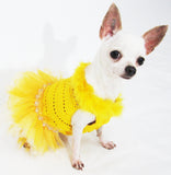 Yellow Dog Tutu Dress with Feather and Crystal DF13