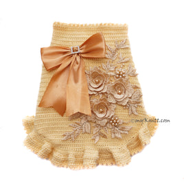 Gold Dress for Dogs Cats, Pearls Lace Victorian Dog Dress DF234 Myknitt