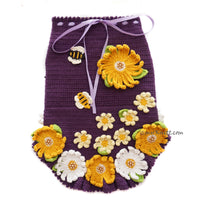 Purple Crochet Dog Dress Full Gerbera Flower with Crochet Bee DF238 Myknitt