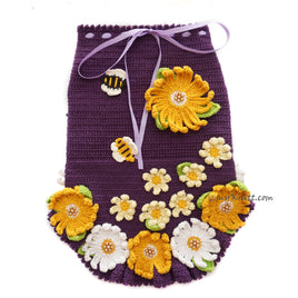 Purple Crochet Dog Dress Full Gerbera Flower with Crochet Bee DF238 Myknitt