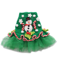 Green Snowman Tutu Christmas Pet Dress Crochet DF241