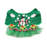 Green Snowman Tutu Christmas Pet Dress Crochet DF241