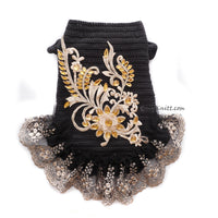 Black Victorian Dog Dress Lace Crystal DF245 Myknitt