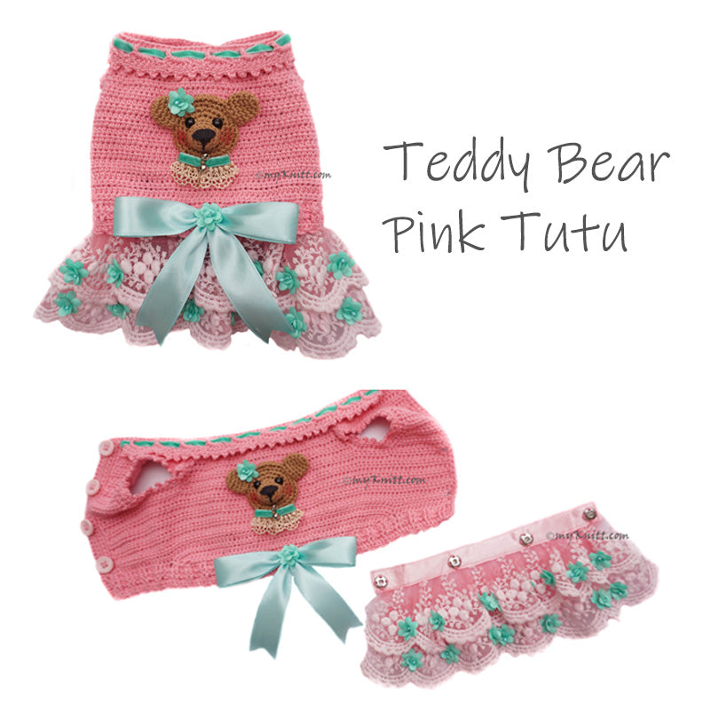 Teddy Bear Pink Tutu Dress Crochet DF267 Myknitt