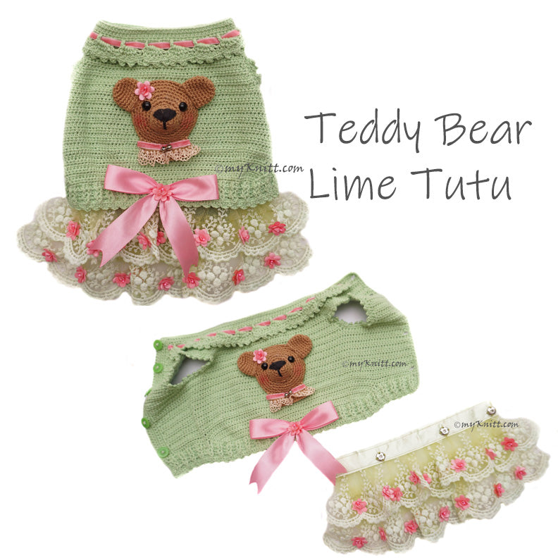 Teddy Bear Lime Tutu Dog Dress Crochet DF268 Myknitt