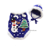 Blue Christmas Snowman Crochet Dog Clothes with Hat DF279 Myknitt