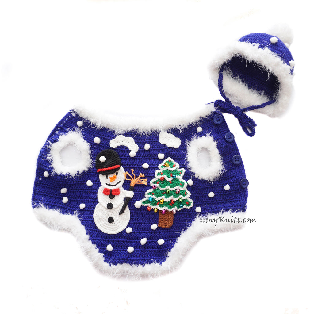 Blue Christmas Snowman Crochet Dog Clothes with Hat DF279 Myknitt