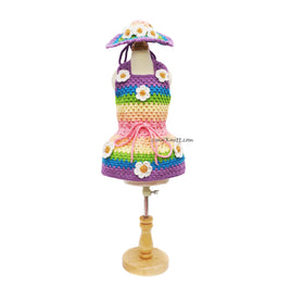 Spring Rainbow Flowers Dog Dress with Dog Sun Hat DF294 Myknitt