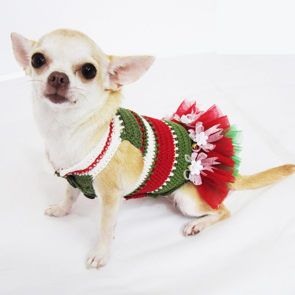 Christmas Dog Dress Tutu Red Green DF9