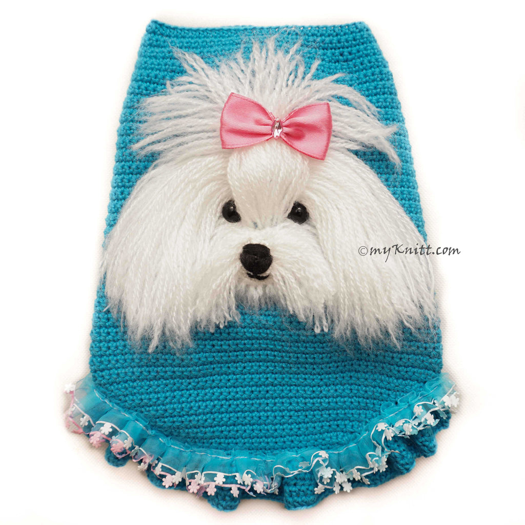 Maltese Dog Selfie Sweater , Dog Portrait Personalized, Dog Portrait Selfie Crochet by Myknitt