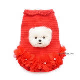 Dog Portrait Custom in Red Dress Ruffle Crochet 3D93 Myknitt 