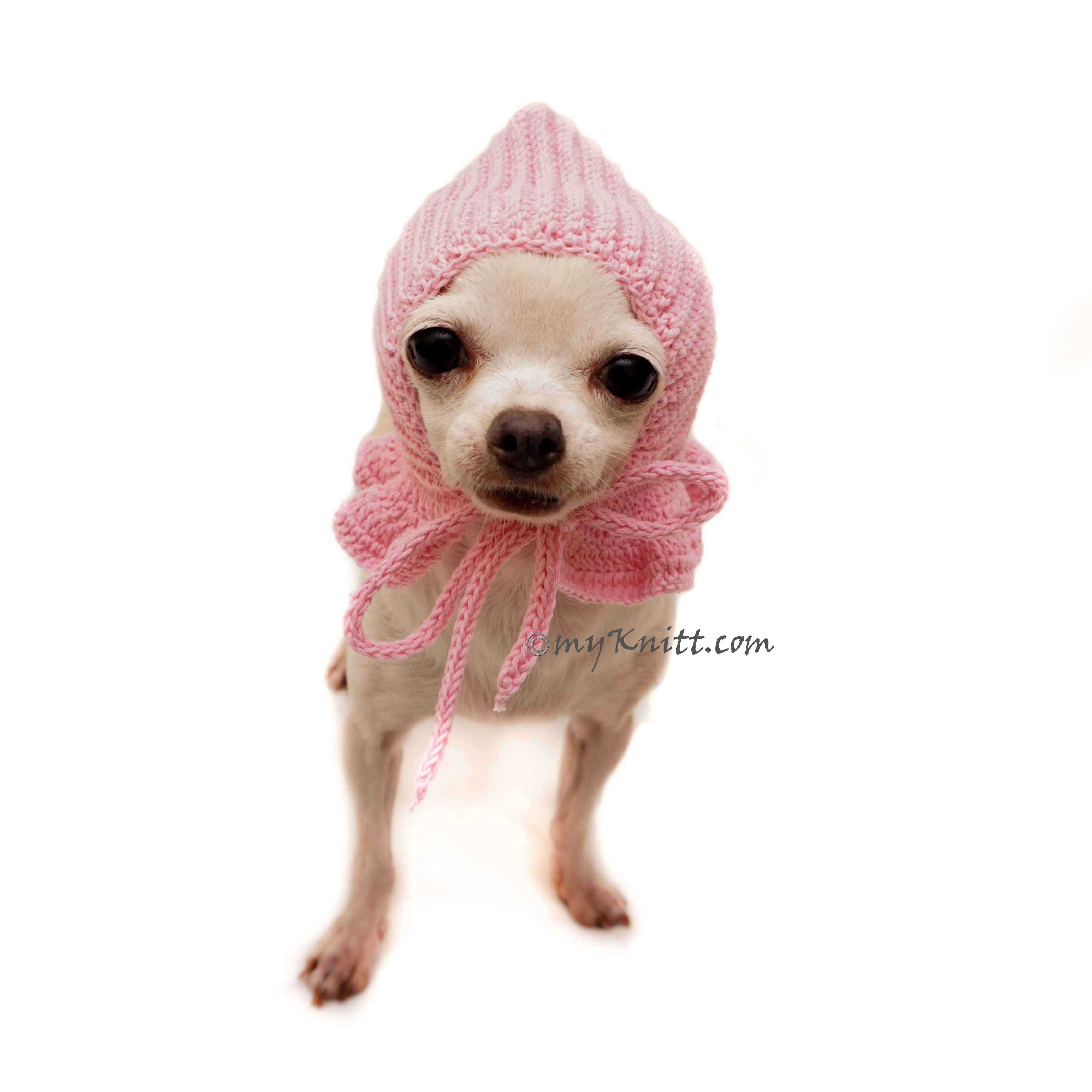 Pink Dog Hat Crochet, Dog Hood Custom, Dog Hood Showl, Chihuahua Ear Warmer DB14 by Myknitt