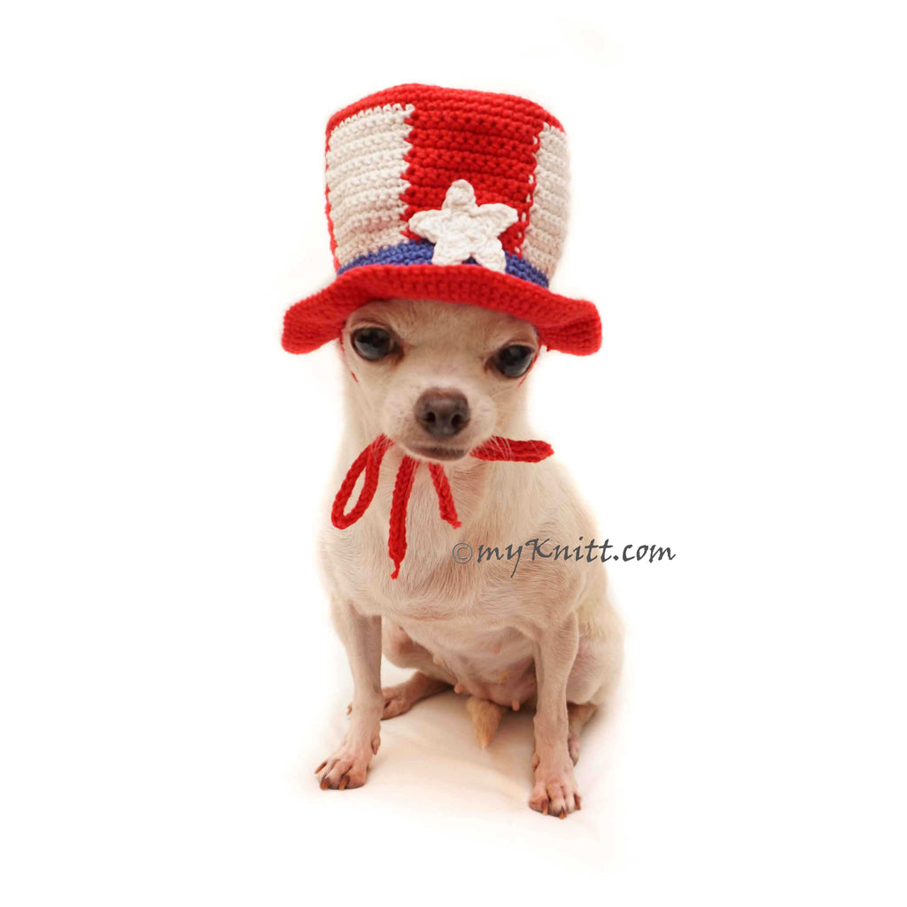 Uncle Sam Top Hat for Pets, Dog Top Hat Red White Blue, Dog Top Hat Crochet DB16 - Myknitt