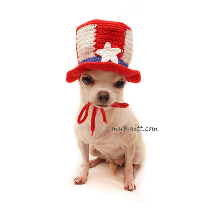 Uncle Sam Top Hat for Pets, Dog Top Hat Red White Blue, Dog Top Hat Crochet DB16 - Myknitt  