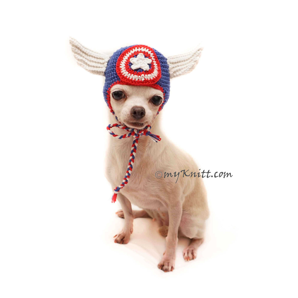 Super Hero Dog Hat Crochet, Cat Hat Crochet, July 4th Pet Hat Crochet, America Hero Pet Hat Costume DB17