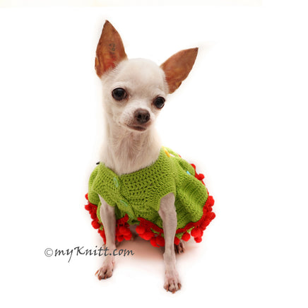 Christmas Tree Dog Dress Ruffled Crochet Holiday Pet Costume with Stars Apparel DF100 by Myknitt (1)