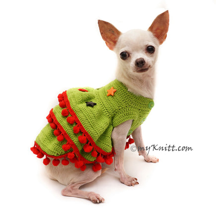 Christmas Tree Dog Dress Ruffled Crochet Holiday Pet Costume with Stars Apparel DF100 by Myknitt (2)