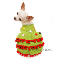 Christmas Tree Dog Dress Ruffled Crochet Holiday Pet Costume with Stars Apparel DF100 by Myknitt (3)