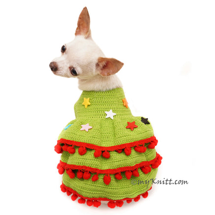 Christmas Tree Dog Dress Ruffled Crochet Holiday Pet Costume with Stars Apparel DF100 by Myknitt (3)