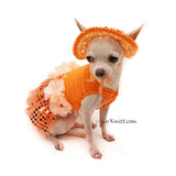 Orange Tutu Dog Dress Bling Bling With Flowers Apparel and Matching Sun Hat DF101 by Myknitt (3)